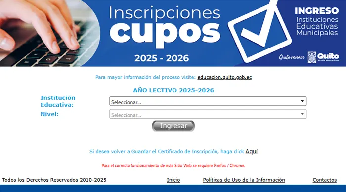 Inscripciones 2025 | Escuelas y Colegios Municipales Quito